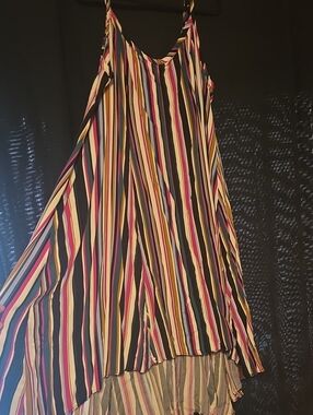 High-Low Striped Maxi Skirt in Black and Multi-Color